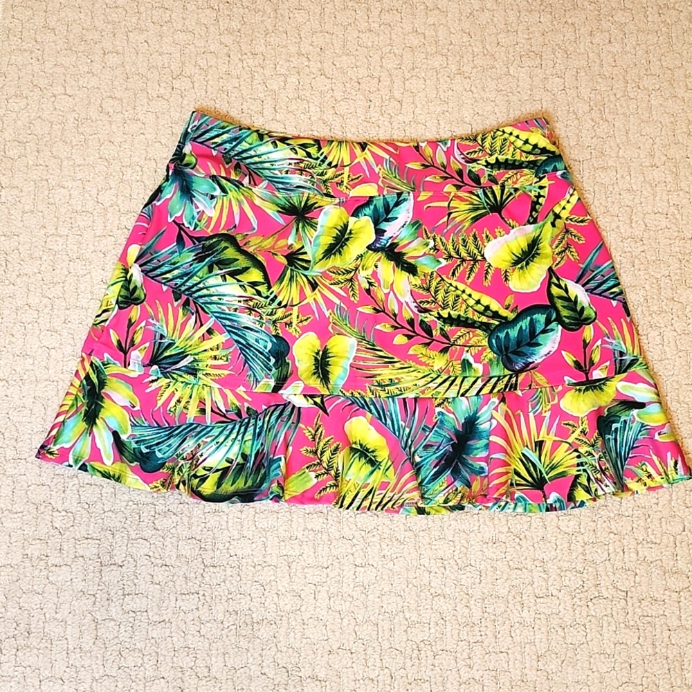 TOMMY BAHAMA TROPICAL Ruffle Hem Knit Golf Tennis Island Floral SKORT Large